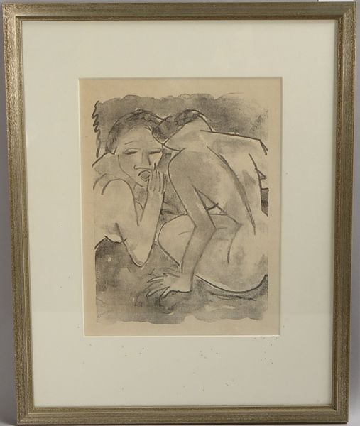 Schmidt-Rottluff, Karl (1904 - 1986), 'Zwei Mädchen', Lithografie, unter PP hinter Glas