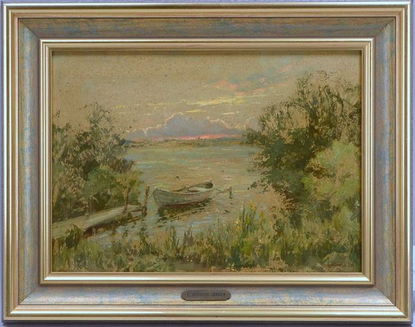 Hornung-Jensen, Carl (1882 - 1960), 'Boot am Seeufer', Öl auf Mk/gerahmt, sign.