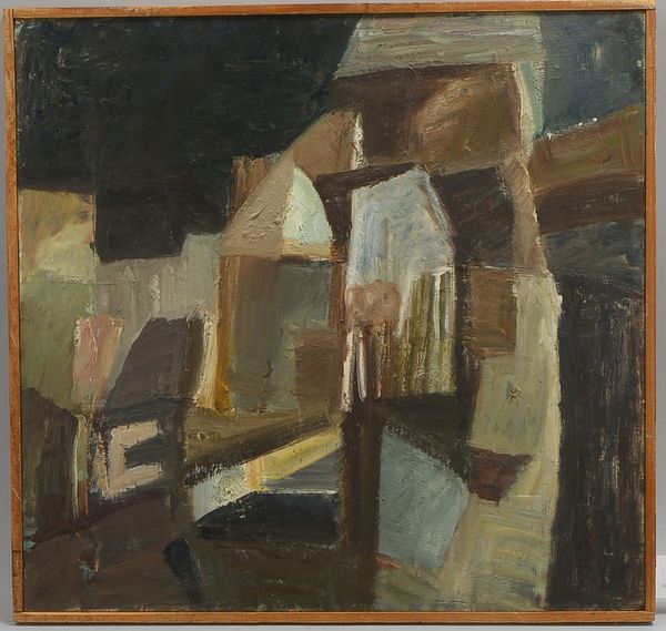 Fehre, Helga, 'Abstrakte Stadtansicht', Öl/Hf, verso bez.; Rahmenmaße 60,5 x 63,5 cm