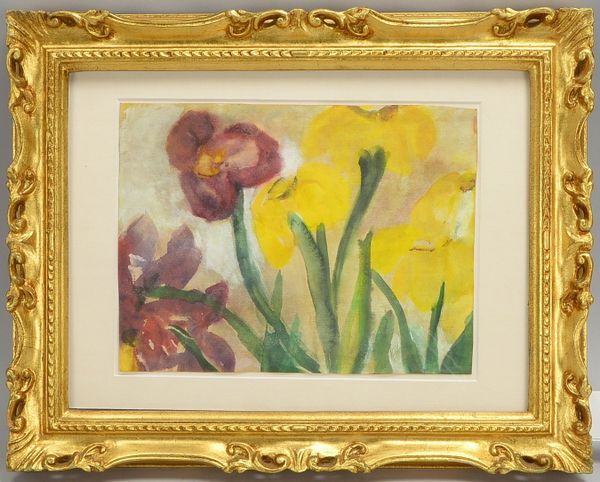 Aquarell, 'Stiefmütterchen und Iris', unsign., hinter Glas; Blattmaße 23 x 30 cm