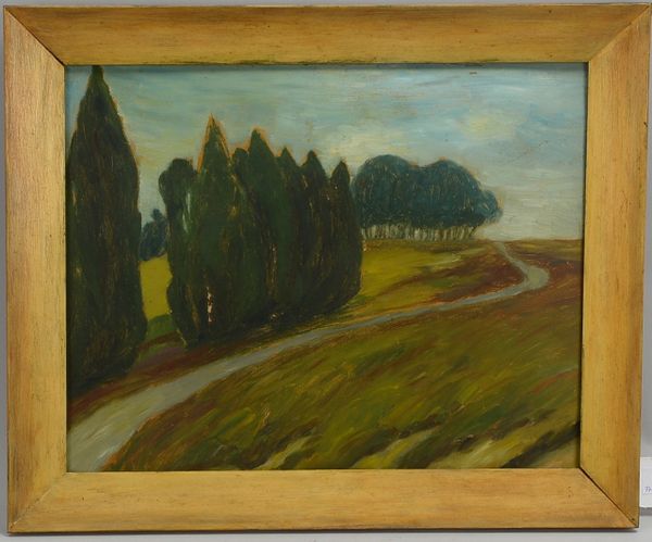 Gemälde, 'Heideweg', Öl auf Malkarton, unsigniert; Rahmenmaße 41,5 x 50