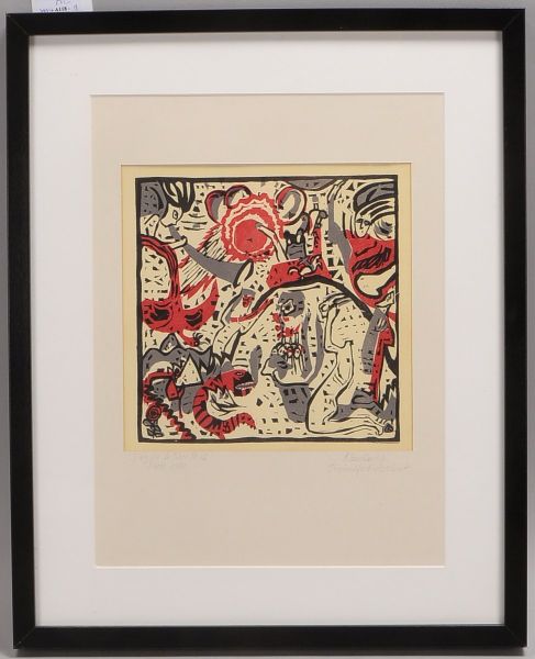 Farbholzschnitt nach Kandinsky, 'O.T.' (Neudruck von orig. Stöcken); Blattmaße 38 x 28 cm