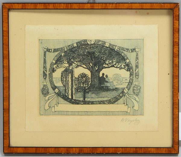 Vogeler, H., 'Tod bricht Rose', Rad. in Grün, i.d. Platte sign./monogr., bleisign., hinter Glas