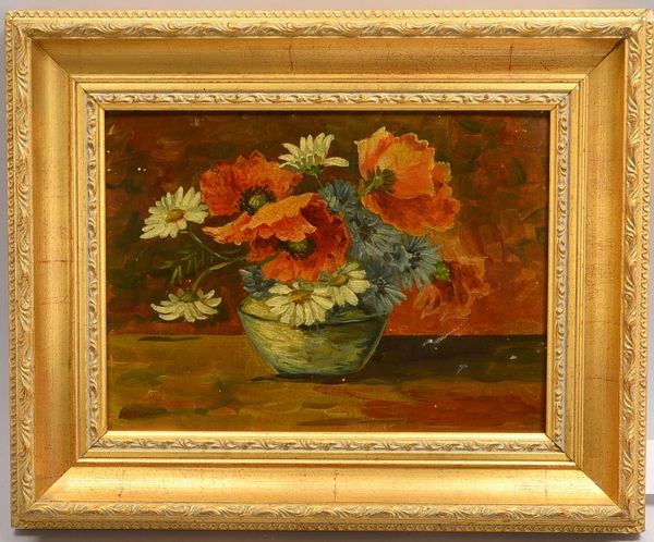Gemälde, 'Mohn und Margeriten in Vase', Öl/Mk, unsign.; Rahmenmaße 36,5 x 44,5 cm