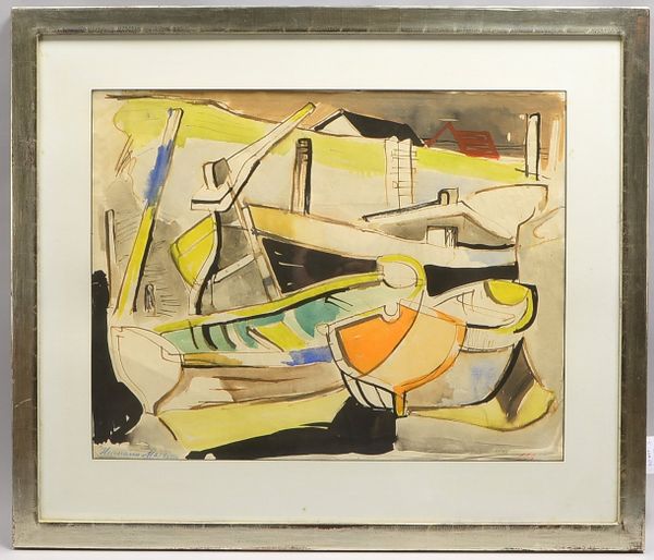 Martens, H., 'Boote', aquarell. Zeichnung, sign., hinter Glas; Rahmenmaße 69 x 82 cm