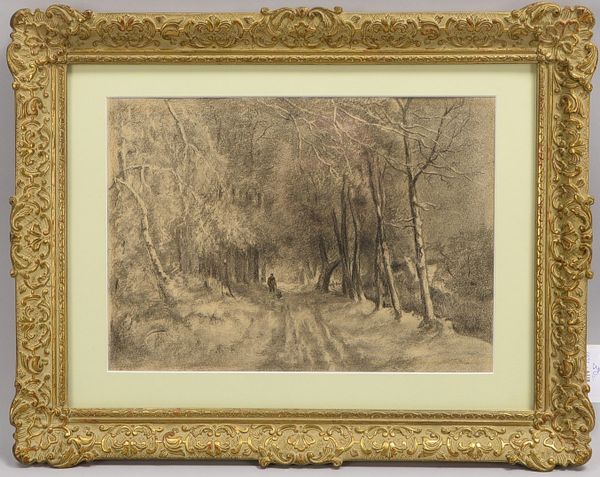 Bleistiftzeichn., 'Jäger im Winterwald', unsign., hinter Glas; Rahmenmaße 38 x 47 cm