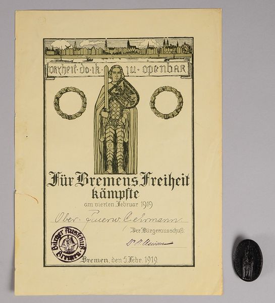 Ehrenabz. (Bremen, 1919): 'Bremer Roland - Vryheit do ik ju openbar', mit Urkunde