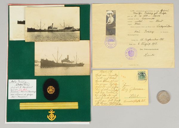 Maschinisten-Band/Aufnäher (II. WK) und Fotografien ('S/S Iris'), 1 Silberrubel, u.a.