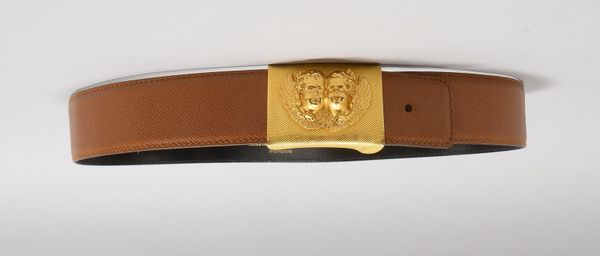 Designer-Damengürtel, 'Heide Heinzendorff', geprägtes mittelbraunes Leder, vergoldete Schließe mit P