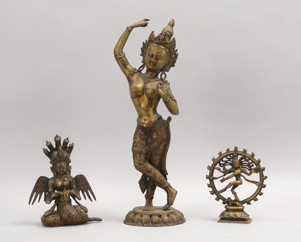 3 Bronzefiguren, buddhist./hinduist. 'Gottheiten': 'Tara', 'Nataraja', 'Nag-Kanya'