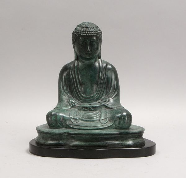 Metallskulptur, 'Amitabha Buddha' - in Dhyana Mudra-Haltung, auf Marmorplinthe