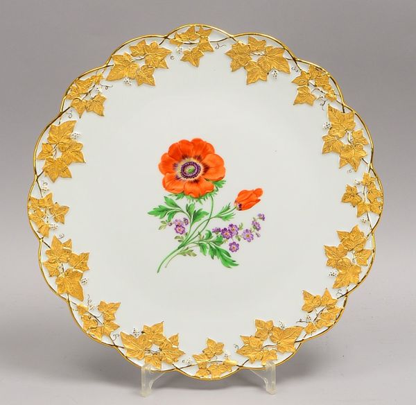 Meissen-Prunktablett, Spiegel mit floraler Handbemalung, Weinlaubdekor/verg.