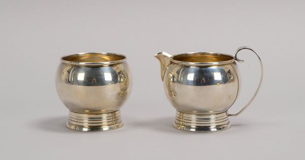 Zuckertopf und Sahnekännchen (im Bauhaus-Stil), 925 Silber; Gewicht 175 g