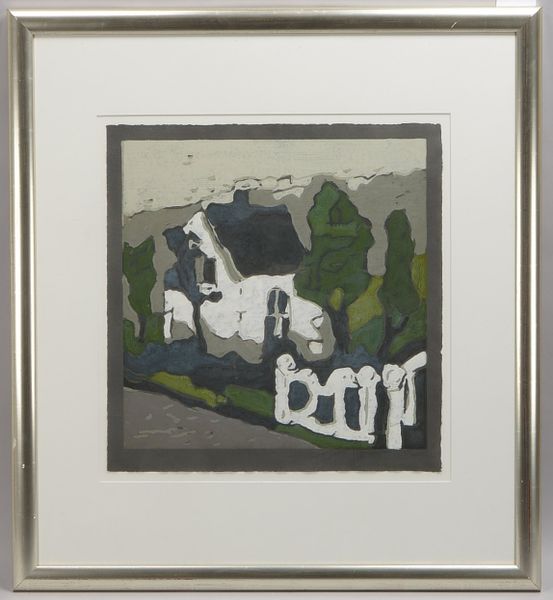 Fußmann, Klaus, Bauernkate, Farblinolschnitt, sign., hinter Glas; RM 81 x 73,5 cm