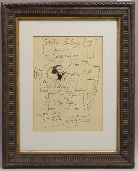 Cocteau, Jean, Ausstellungsplakat Salle Pleyel/Paris (A. Pouchkine); RM 62 x 49 cm