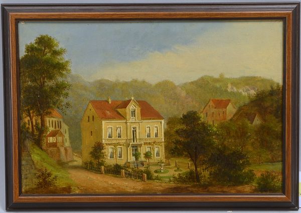 Gemälde (19. Jh.), Zum Thalschlösschen, Öl/Lw, auf Platte gez.; RM 31 x 44,5 cm