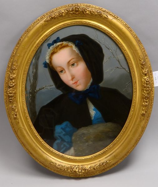 Hinterglasmalerei, Damenportrait, hinter gewölbtem Glas, unsign.; RM/oval: 58 x 50 cm