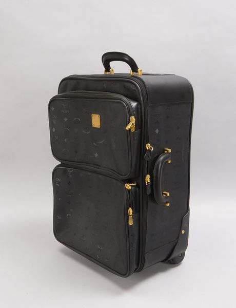 MCM, Trolley, goldfarbenes Hardcase, Lederbesatz, div. Seitentaschen; Höhe 55 cm