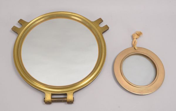 2 Schiffs-Bullaugen, Messing/Bronze: 1x verspiegelt, Ø 41 cm/1x verglast Ø 22 cm