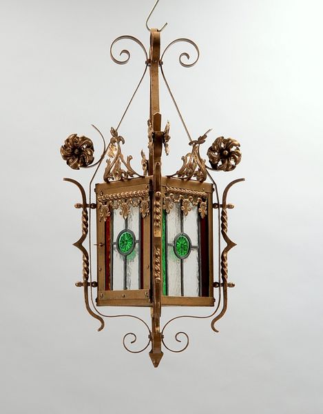 Laterne, Eisen gef./florale Verzierungen, mit Bleiverglasung; Höhe/ohne Fassung: 65 cm