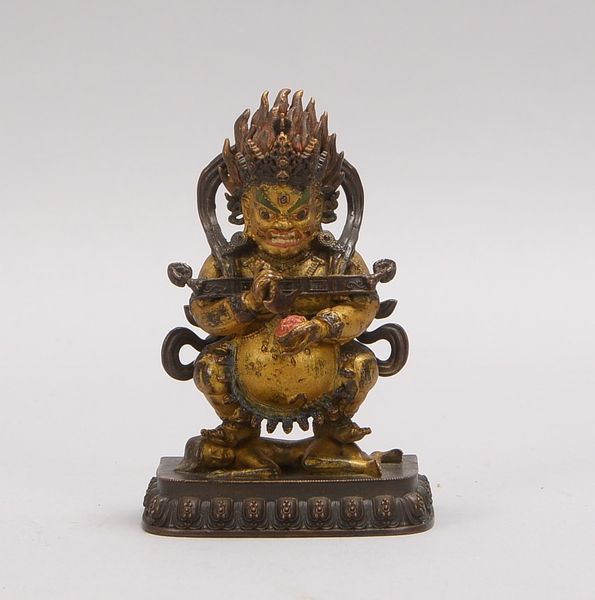 Bronze, Mahakala (mit Handattributen), partiell farbig gef., Hohlguss; Höhe 10 cm