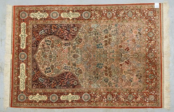 Hereke, Seide auf Seide, sehr feine Knüpfung, ca. 1 Mio. Knoten/qm, Mirab-Motiv