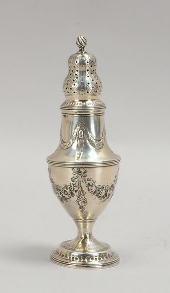 Antiker Salzstreuer (England, ca. 1800), Sterlingsilber, mehrfach punziert ('James Mince', Stadtmark