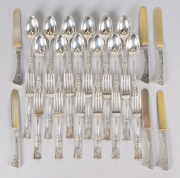 Obstbesteck/Kaffeebesteck, 925 Sterlingsilber - massive 925 Sterlingsilber-Klinge!, jeweils 12-teili