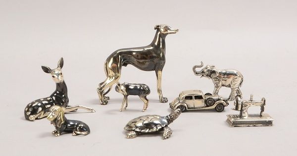 Kleines Miniaturfiguren-Sammlerkonvolut, Silber, verschiedene Ausführungen, 8 Stück: 6x Tierfiguren,
