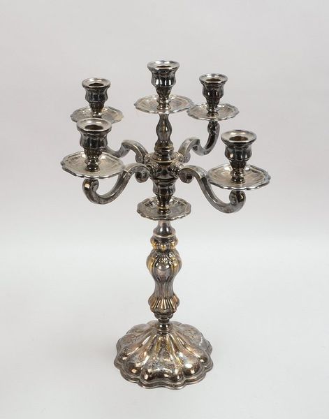Großer Kerzenleuchter, 5-fl., versilbert, barocke Ausf.; Höhe 49 cm (leichter Abrieb)