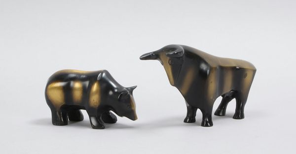 Bronzeskulpturen-Paar (nach Reinhard Dachlauer, 1922 Frankfurt a.M. - 1955 Würzburg), 'Bär' und 'Sti