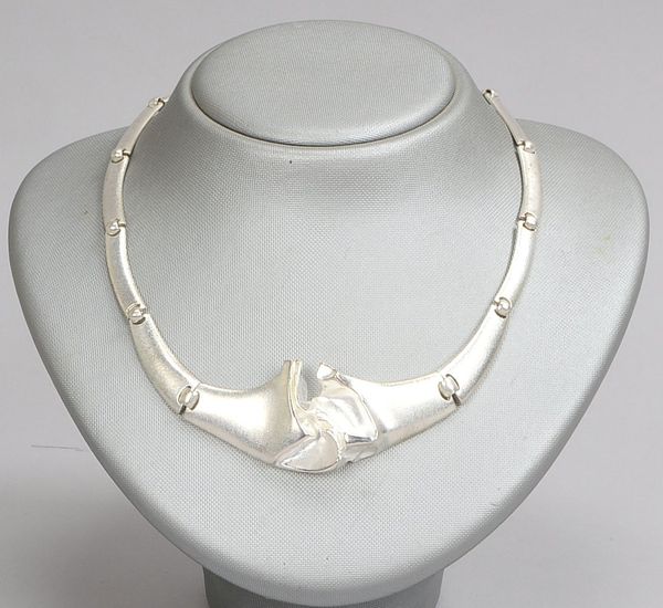 Lapponia/Finnland, Designer-Collier, 925 Sterlingsilber, breite Glieder, mattiert, Entwurf: Björn We