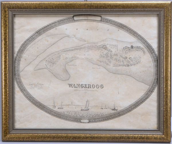 Historische Landkarte, 'Wangerooge', Stich gez. 'Hase', hinter Glas gerahmt; Rahmenmaße 53 x 64 cm