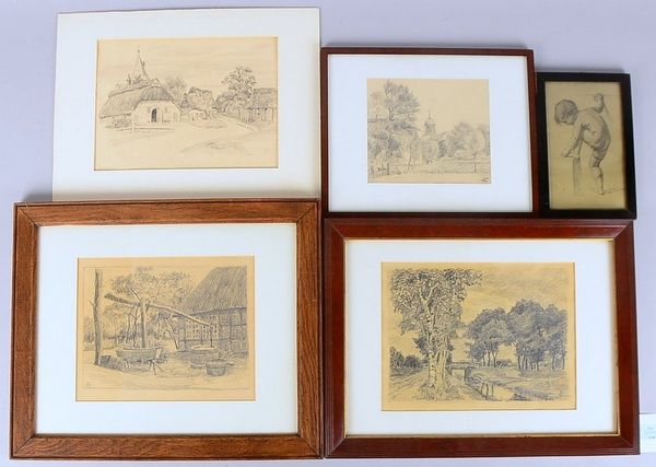 Feldhusen, Anna (1867 - 1951 Bremen), kleines Grafikkonvolut, 5 Bleistiftzeichnungen: 4x 'Worpsweder
