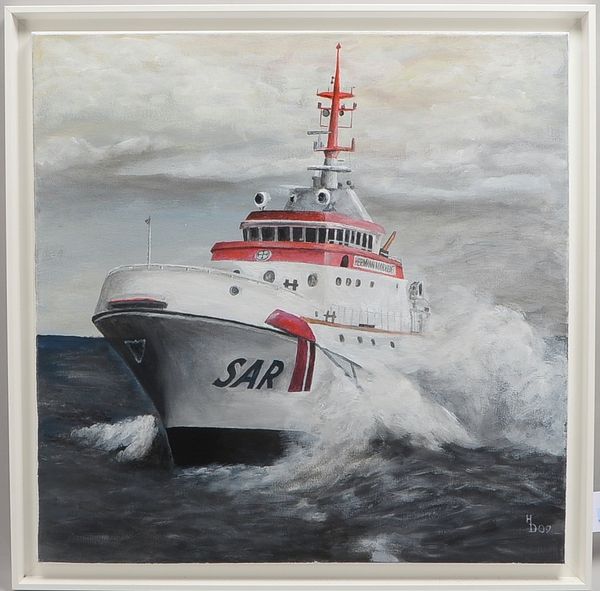 Monogrammist HD, 'Rettungsschiff SAR - Search & Rescue', Öl/Lw, monogrammiert und datiert (19)'09',