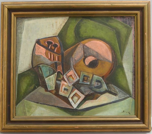 Müller-Scheck, Inge (1917 Freiburg - ?), 'Abstrakte Komposition - Musikinstrument', Öl/Lw, unten rec