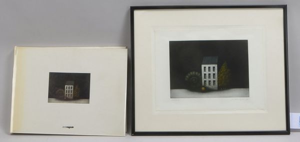 Meckseper, Friedrich (1936 Bremen - 2019 Berlin), 'Farbkomposition mit Haus', Farbaquatinta, Auflage
