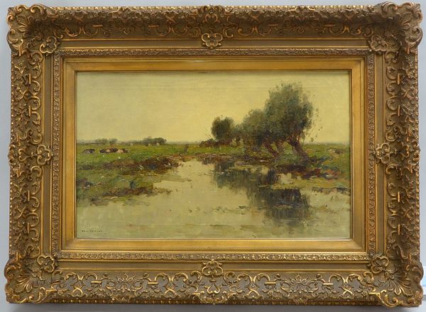 Knikker, Aris (1887 Haarlem - 1962 Den Haag), 'Holländische Landschaft mit Kühen', Öl/Lw, unten link