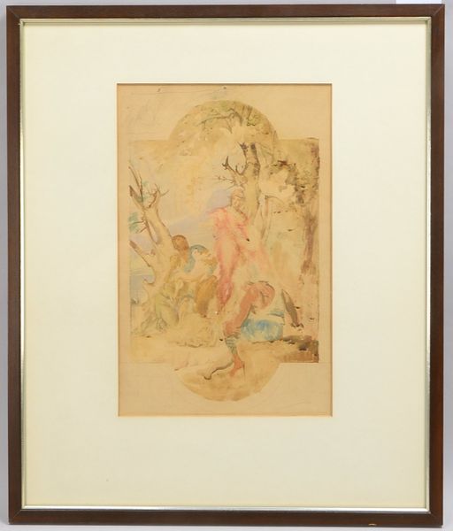 Fitger, Arthur (1840 Delmenhorst - 1909 Bremen), 'Anbetung', Aquarell/Bleistiftzeichnung, unsigniert