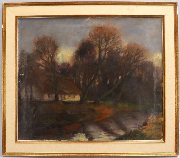 Arste, Karl (1899 Hannover 1899 - 1942 Worpswede), 'Herbstwald mit reetgedeckter Kate', Öl/Lw; Bildm