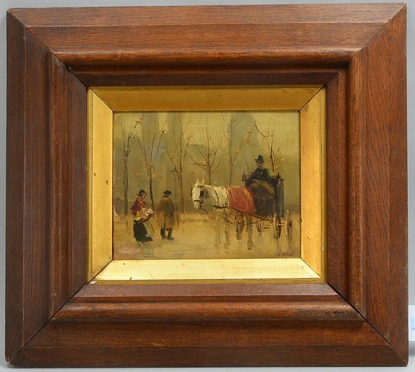 Apol, Louis (1850 - 1936 Den Haag), 'Kutschfahrt', Öl auf Holz/gerahmt, unten rechts signiert; Bildm