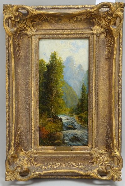 Voigth, L.(-?), 'Wildbach vor Bergkulisse', Öl auf Holzplatte/gerahmt, auf dem Rahmen plakettiert; B