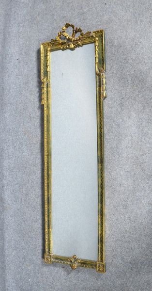 Wandspiegel (im Empire-Stil); Maße Spiegelglas 113 x 26 cm, Gesamthöhe 130 cm, Breite 36 cm
