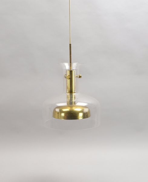 Ateljé Lyktan, Deckenlampe, 1-fl., Messing/Klarglas, Entwurf: A. Pehrson; Ø 32 cm