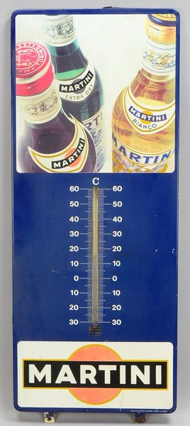 Sammler-Werbeschild, 'Martini', Metall, mit integriertem Thermometer; Maße 80 x 32 cm