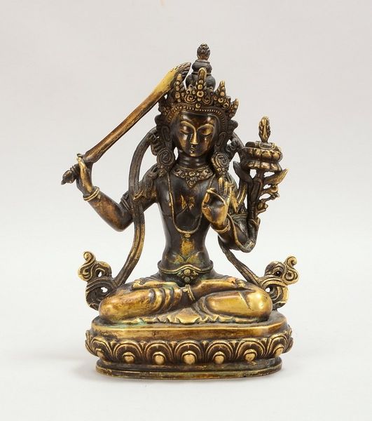 Bronzefigur (Indien), 'Buddha' (Gottheit in sitzender Haltung mit Handattributen dargestellt), Hohlg