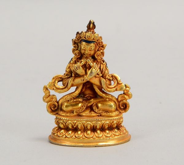 Bronzeskulptur (Indien/Nepal), 'Buddha' (in sitzender Haltung mit Handattributen dargestellt), Figur
