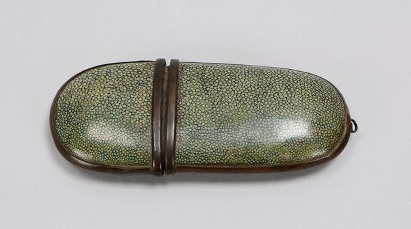 Brillenetui (China), alt, Rochenhaut und Metallfassung; L. 15 cm