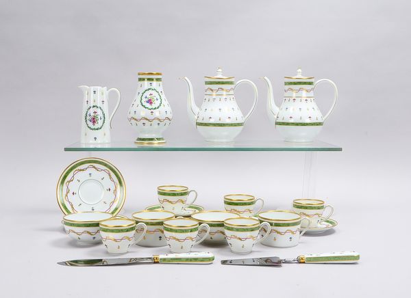 Limoges/Haviland (Frankreich), Porzellan-Mokkaservice, Dekor 'Vieux Paris', für 6 Personen: Kanne un
