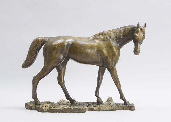 Bronzeskulptur, 'Hengst', Figur auf Landschaftssockel, in der Sockelleiste (nicht eindeutig leserlic